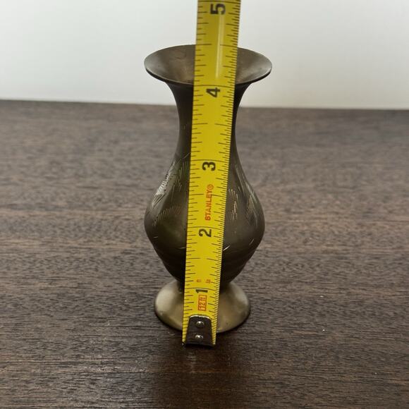 Vintage Miniature Brass Bud Vase 4" Hand Engraved Etched Design Patina Mini - Picture 10 of 10